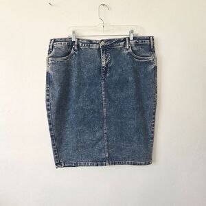 Esteezy Tummy Tucker Denim Jean Skirt Blue Acid Bleach Wash Pencil Plus Size 18